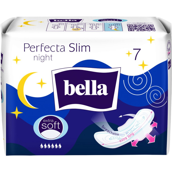 BELLA PERFECTA SLIM NIGHT Дамски превръзки ПАМУК с крилца 7бр.