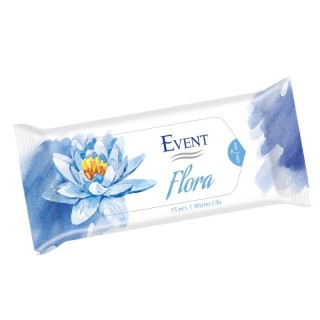 EVENT WET WIPES FLORA WATER LILY Мокри кърпички с аромат на водна лилия 15бр.