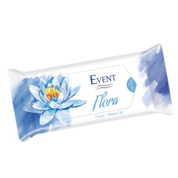 EVENT WET WIPES FLORA WATER LILY Мокри кърпички с аромат на водна лилия 15бр. EVENT WET WIPES FLORA WATER LILY Мокри кърпички с аромат на водна лилия 15бр.
