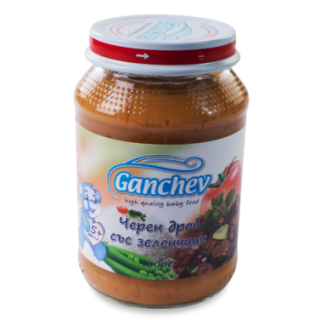 GANCHEV Бебешко месно пюре Черен дроб със зеленчуци 5+, 190г.