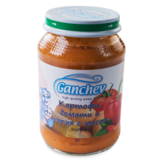 GANCHEV Бебешко зеленчуково пюре Картофи, домати и капия с масло 4+, 190г.
