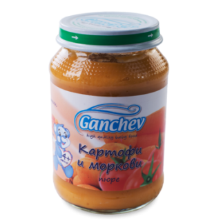 GANCHEV Бебешко зеленчуково пюре Картофи и моркови 4+, 190г. GANCHEV Бебешко зеленчуково пюре Картофи и моркови 4+, 190г.