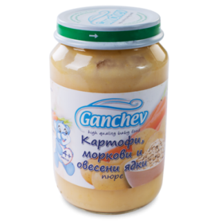 GANCHEV Бебешко зеленчуково пюре Картофи и моркови и овесени ядки 4+, 190г. GANCHEV Бебешко зеленчуково пюре Картофи и моркови и овесени ядки 4+, 190г.