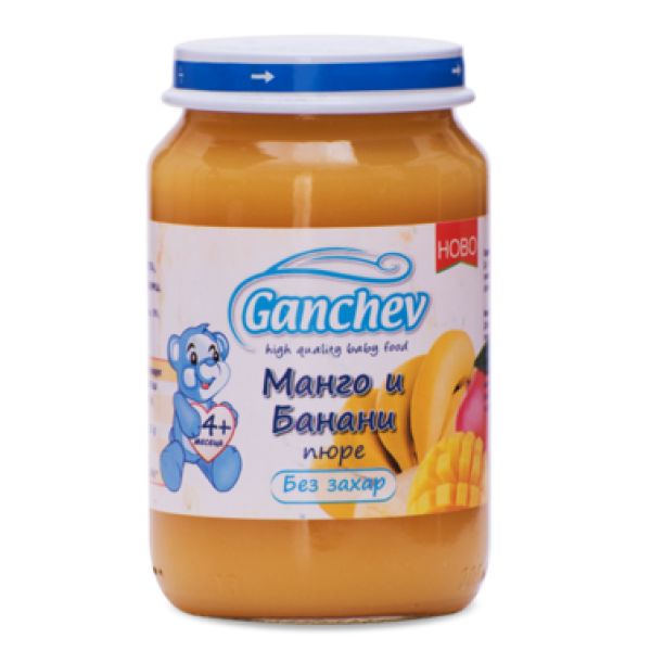 GANCHEV Бебешко плодово пюре Манго и Банани 4+, 190г.