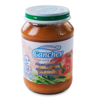 GANCHEV Бебешко зеленчуково пюре Натурално асорти от зеленчуци 4+, 190г.