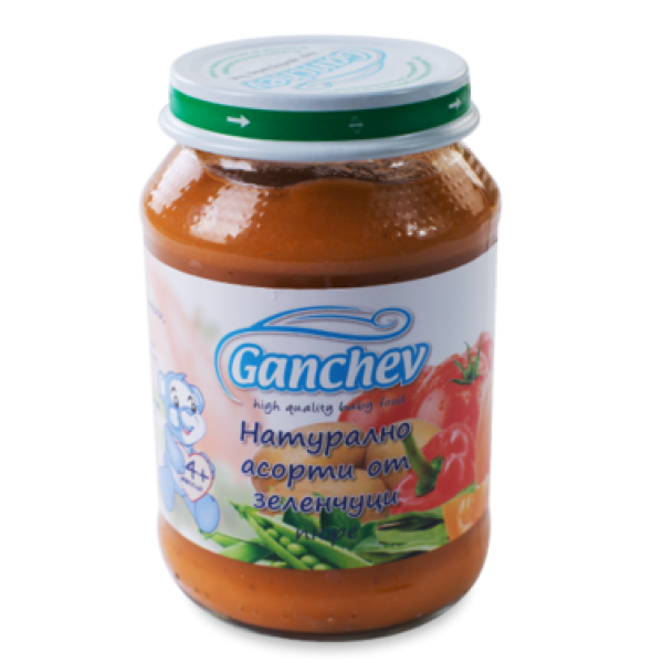 GANCHEV Бебешко зеленчуково пюре Натурално асорти от зеленчуци 4+, 190г. GANCHEV Бебешко зеленчуково пюре Натурално асорти от зеленчуци 4+, 190г.