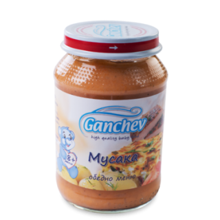GANCHEV Бебешко месно пюре Обедно меню - мусака 8+, 190гр.
