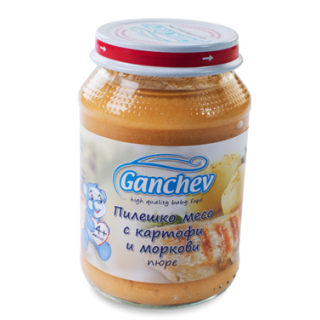 GANCHEV Бебешко месно пюре Пилешко месо с картофи и моркови 4+, 190г.