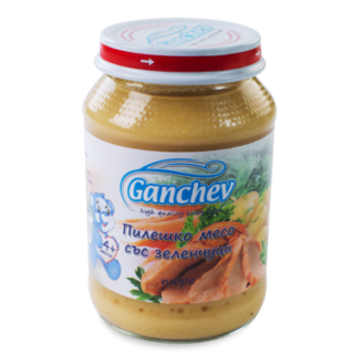 GANCHEV Бебешко месно пюре Пилешко месо със зеленчуци 4+, 190г.