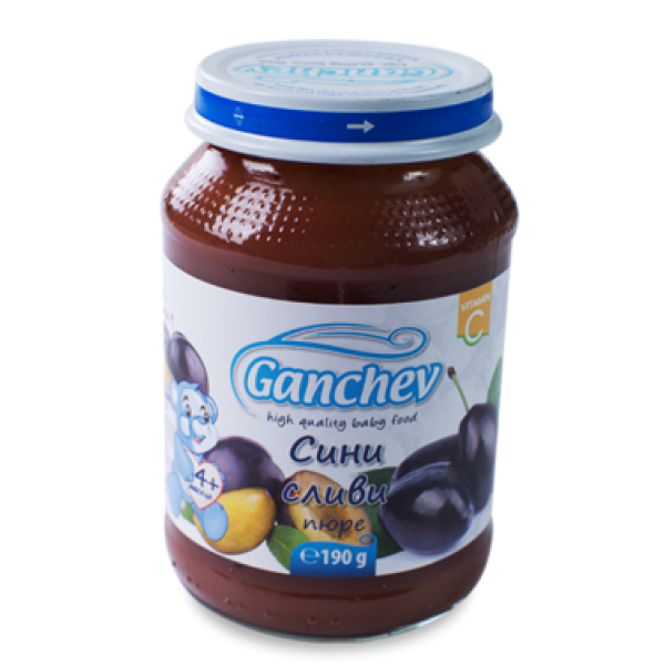 GANCHEV Бебешко плодово пюре Сини сливи 4+, 190г.