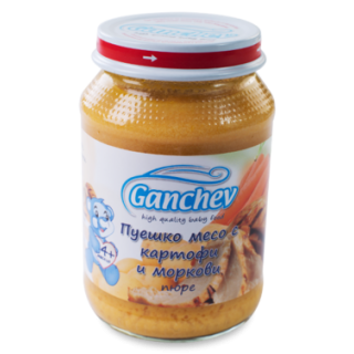 GANCHEV Бебешко месно пюре Пуешко месо с картофи и моркови 4+, 190г.