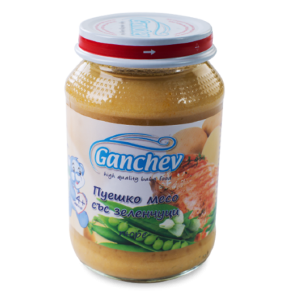 GANCHEV Бебешко месно пюре Пуешко месо със зеленчуци 4+, 190г.