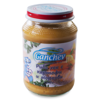 GANCHEV Бебешко месно пюре Риба хек с картофи и моркови 4+, 190г.