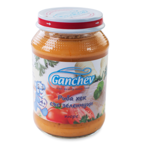 GANCHEV Бебешко месно пюре Риба хек със зеленчуци 4+, 190г. GANCHEV Бебешко месно пюре Риба хек със зеленчуци 4+, 190г.