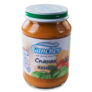 GANCHEV Бебешко зеленчуково пюре Спанак яхния 4+, 190г. GANCHEV Бебешко зеленчуково пюре Спанак яхния 4+, 190г.