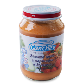 GANCHEV Бебешко месно пюре Заешко месо с картофи и домати 4+, 190г.