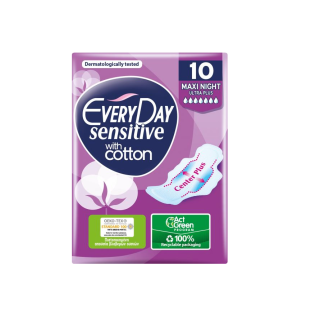 EVERYDAY Sensitive With Cotton Maxi Night Дамски превръзки - нощни, 10 бр./ 18 бр.