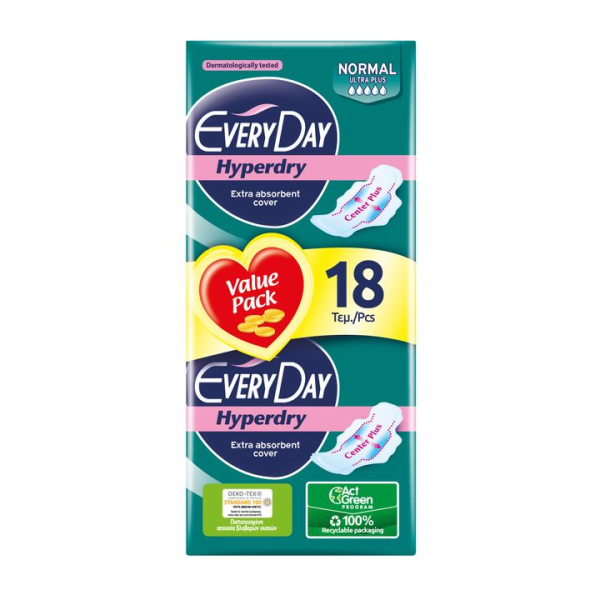 EVERYDAY Hyperdry Normal Дамски превръзки, 18 бр.