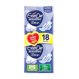 EVERYDAY Sensitive With Cotton Super Дамски превръзки, 10 бр./18 бр.