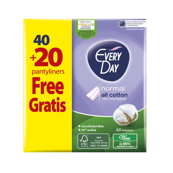 EVERYDAY All Cotton Ежедневни дамски превръзки, 60 бр.