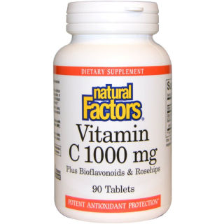 NATURAL FACTORS Витамин С + Шипка и Биофлавони, 90 таблетки
