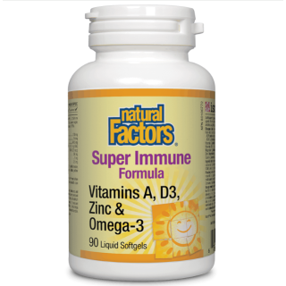 NATURAL FACTORS Супер имунна формула Витамин А, D3, Цинк и Омега-3, 90 капсули