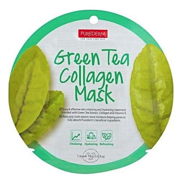PUREDERM GREEN TEA COLLAGEN MASK Колагенова лист-маска за лице със зелен чай 1бр.