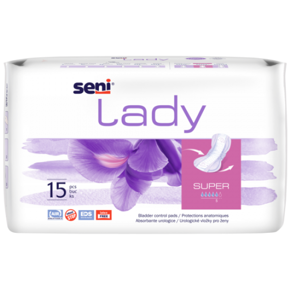 SENI LADY SUPER Урологични подложки за жени, 15 бр. SENI LADY SUPER Урологични подложки за жени, 15 бр.