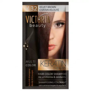 VICTORIA BEAUTY Шампоан оцветител - боя за коса без амоняк, КАДИФЕНО КАФЯВ, 40мл, № 32