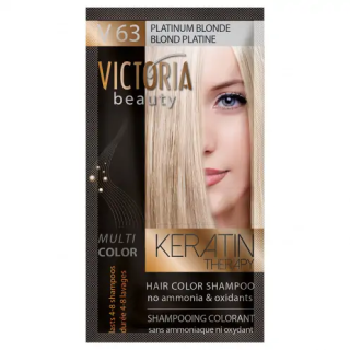 VICTORIA BEAUTY Шампоан оцветител - боя за коса без амоняк, ПЛАТИНЕНО РУС, 40мл, № 63