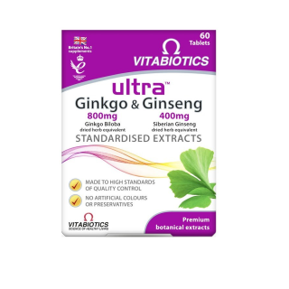 VITABIOTICS Ултра Гинко + Жен-шен, 60 таблетки