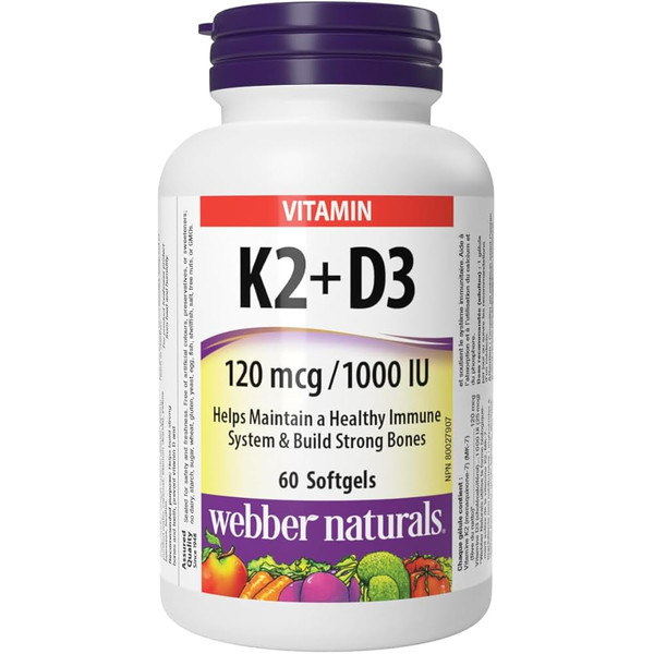 WEBBER NATURALS Витамин К2 120 мкг + Витамин D3 1000IU, 60 капсули WEBBER NATURALS Витамин К2 120 мкг + Витамин D3 1000IU, 60 капсули